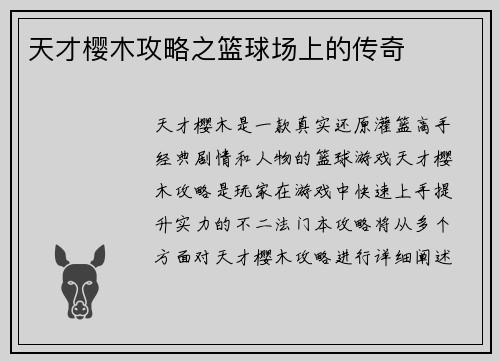 天才樱木攻略之篮球场上的传奇