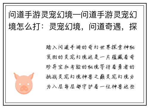 问道手游灵宠幻境—问道手游灵宠幻境怎么打：灵宠幻境，问道奇遇，探秘神兽之巅
