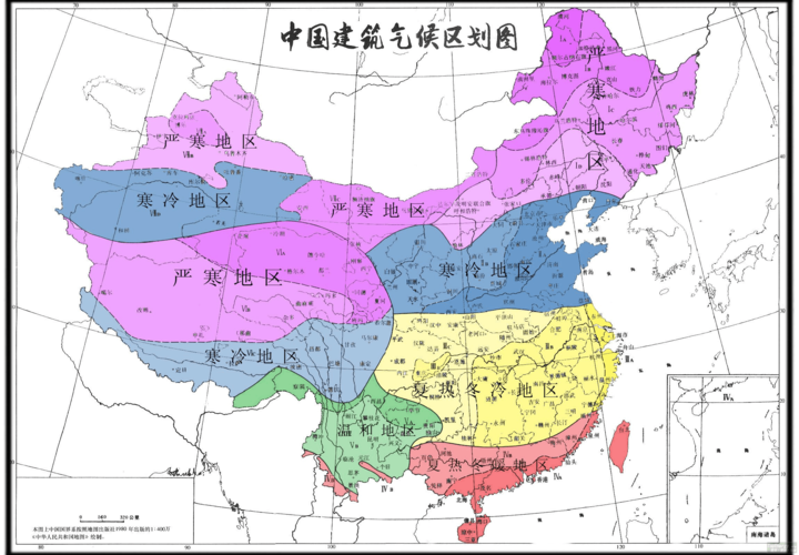 中国建筑气候区划分图七区