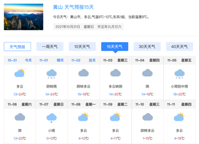安徽黄山全年气候